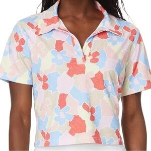 TravisMathew Floral Print Short Sleeve Polo in Coral, Light Blue, Cream